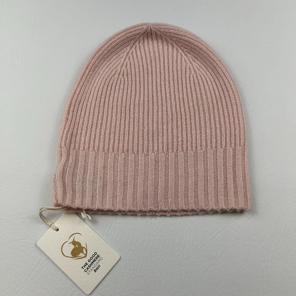 Nordstrom 100% Cashmere Pink Knit Beanie Hat One Size Soft Ribbed NWT